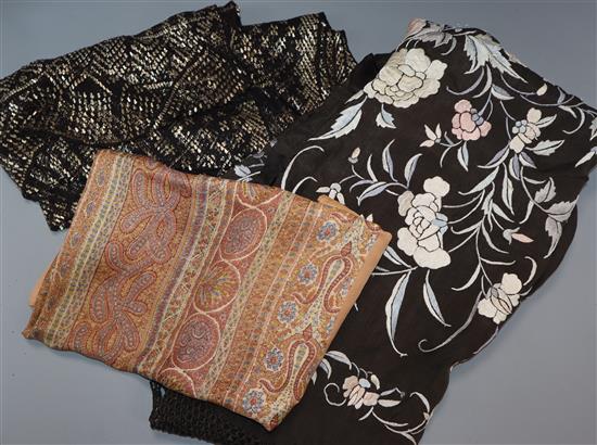 A 1920s shawl, a Victorian shawl and a Libertys scarf